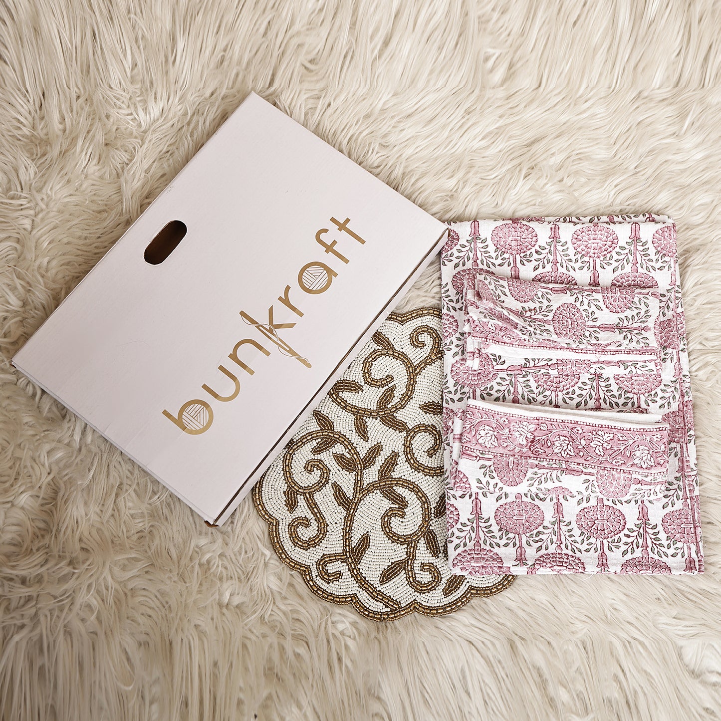 Luxury Waffle Cotton Bathrobe & Towel Gift Set – Handblock Print- Pink Flora