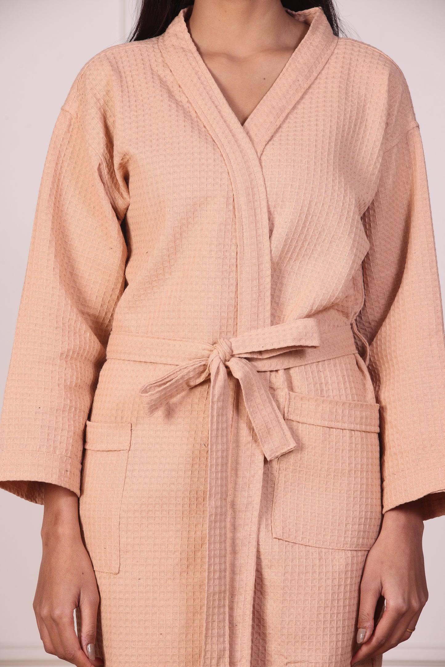 Waffle Cotton Bathrobe-Desert Peach