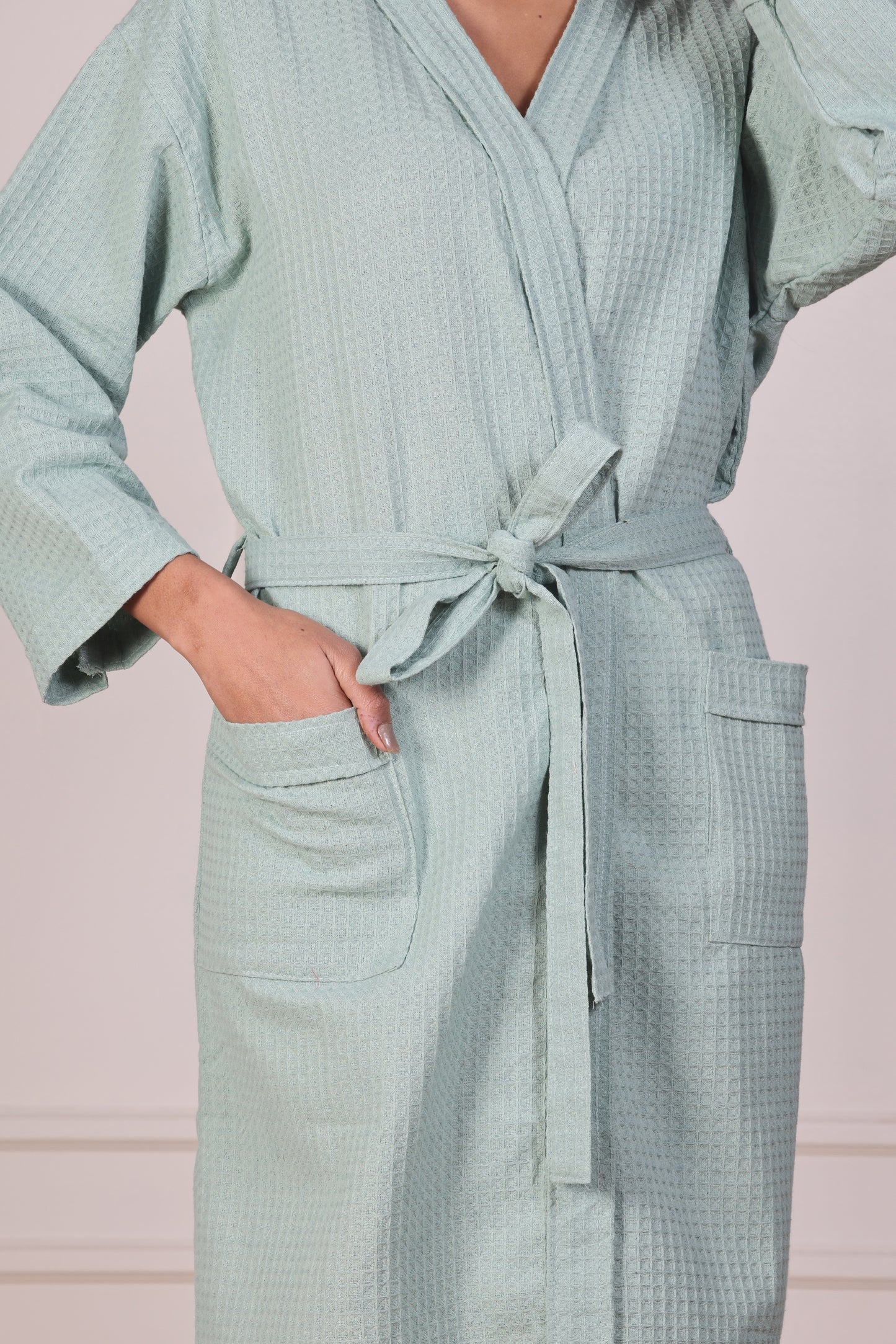 Waffle Cotton Bathrobe-Pistachio Cloud