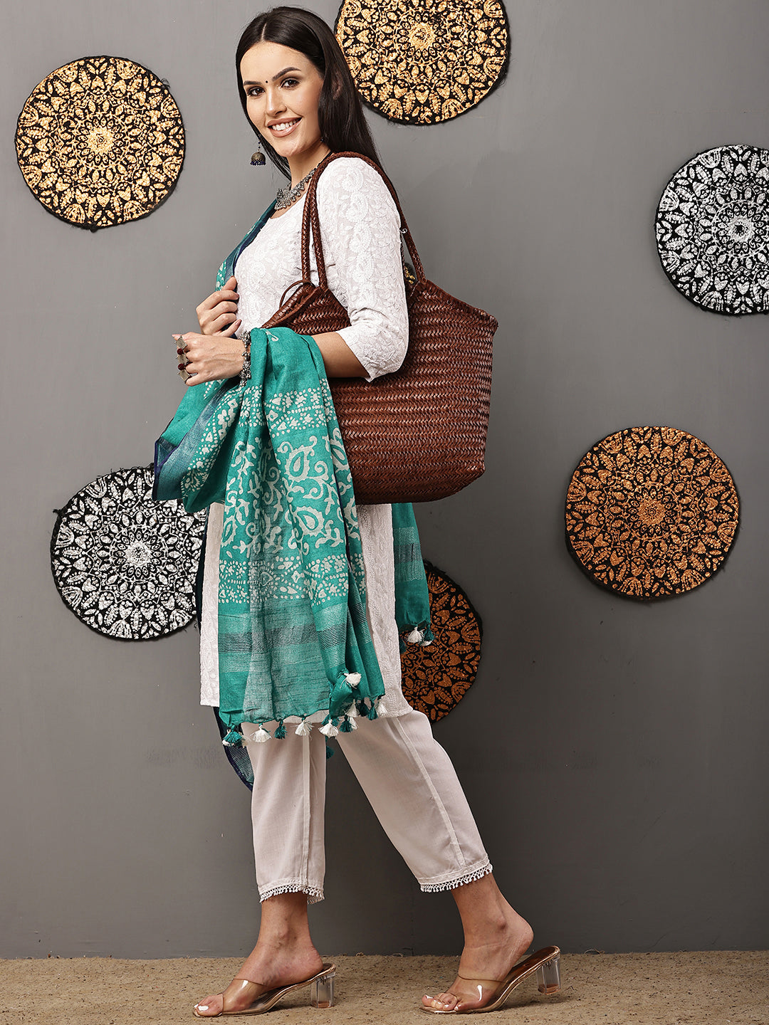 Dupatta-Cotton Batik -Sea Green + Blue