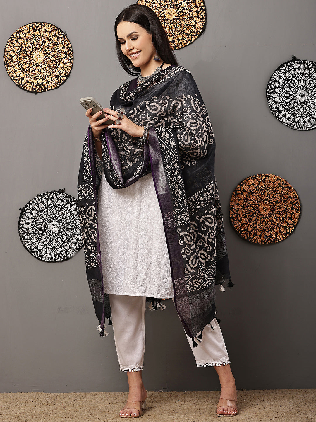 Dupatta-Cotton Batik -Black+ Blue