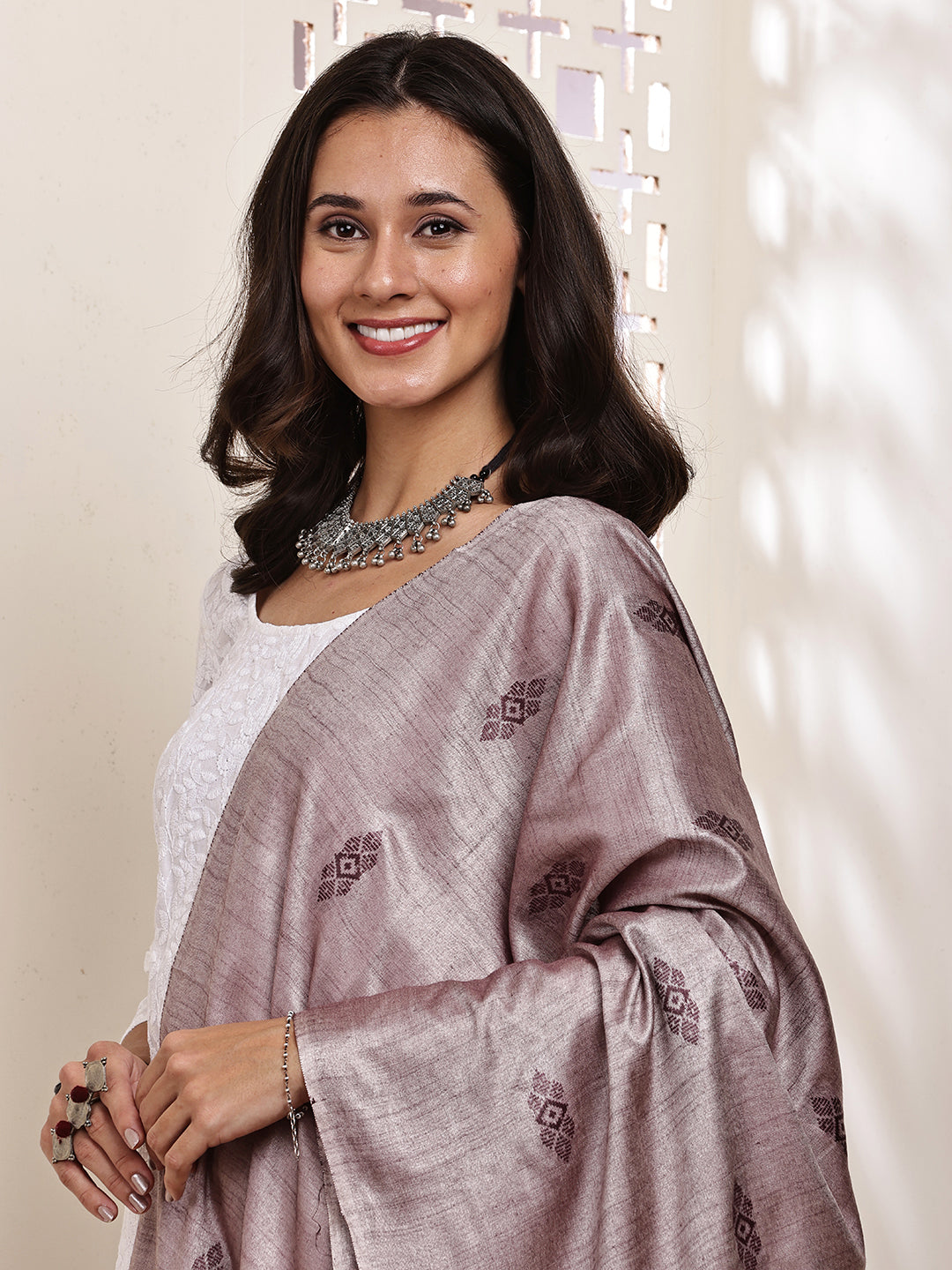 Dupatta-Cotton Silk - Purple All Over Buti