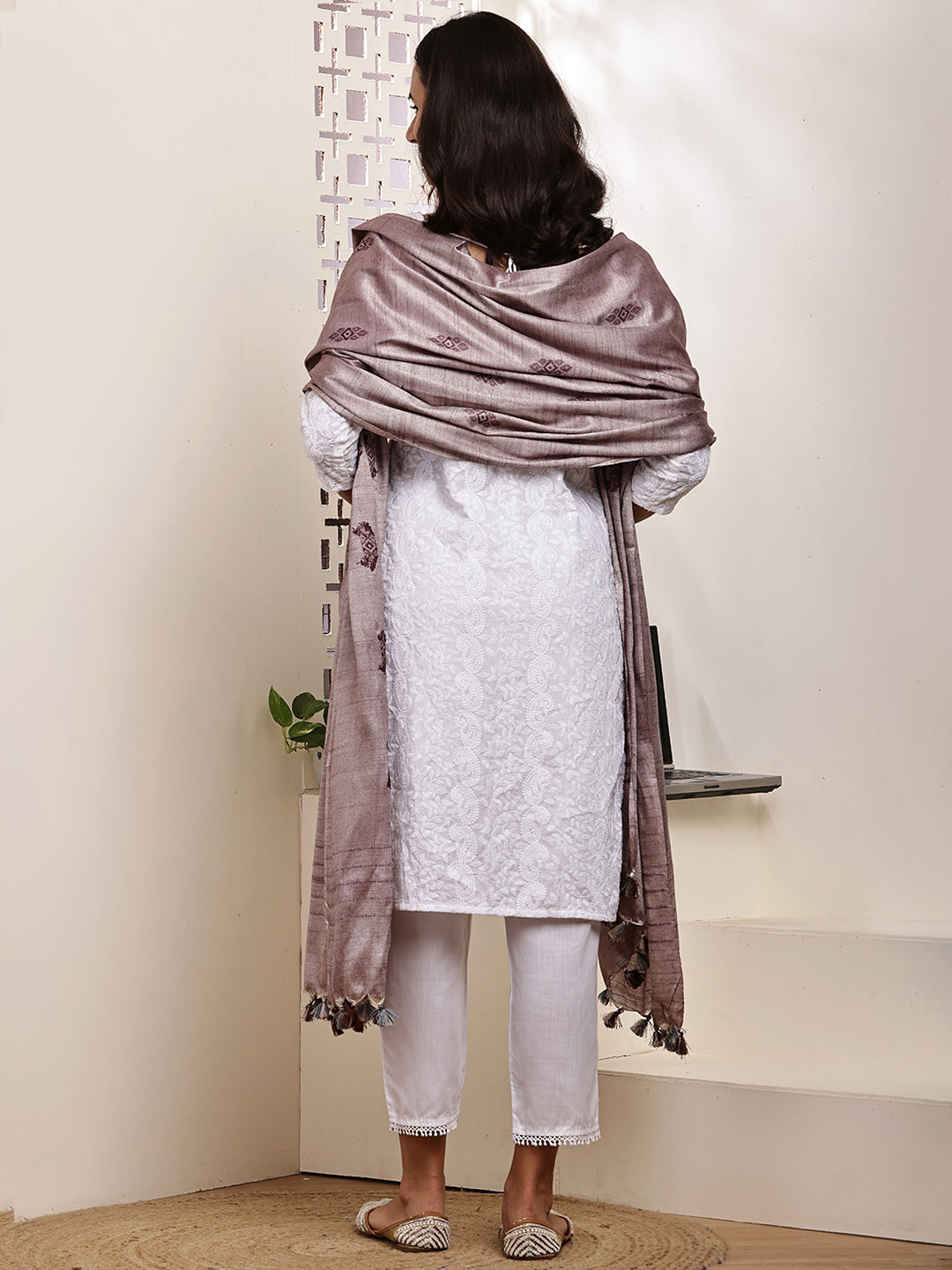Dupatta-Cotton Silk - Purple All Over Buti