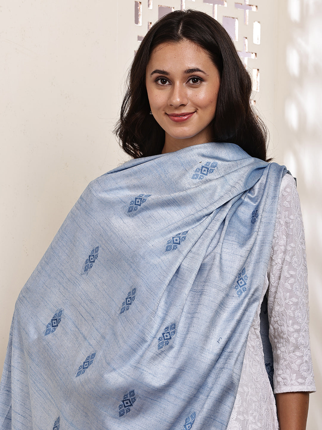 Dupatta-Cotton Silk - Blue All Over Buti