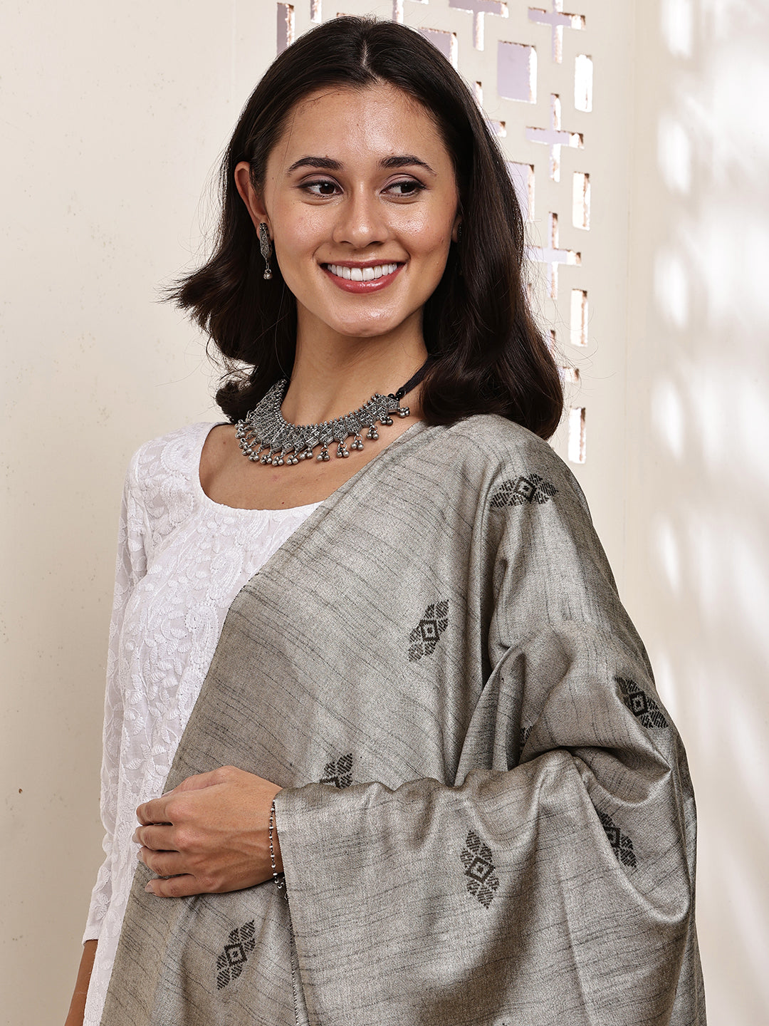 Dupatta-Cotton Silk - Olive Green All Over Buti