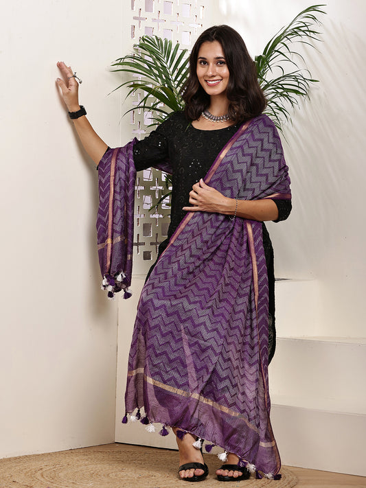 Dupatta- Slub Silk - Purple Waves