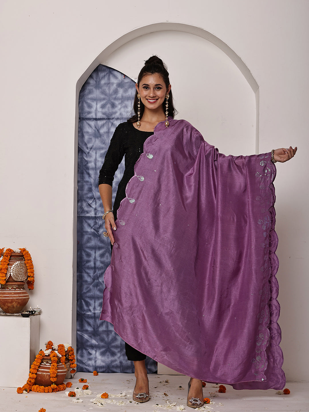 Purple Sequins Embroidered Dupatta