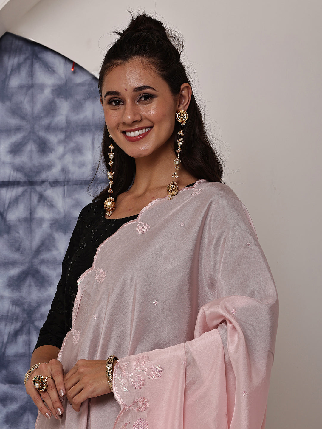 Baby Pink Sequins Embroidered Dupatta