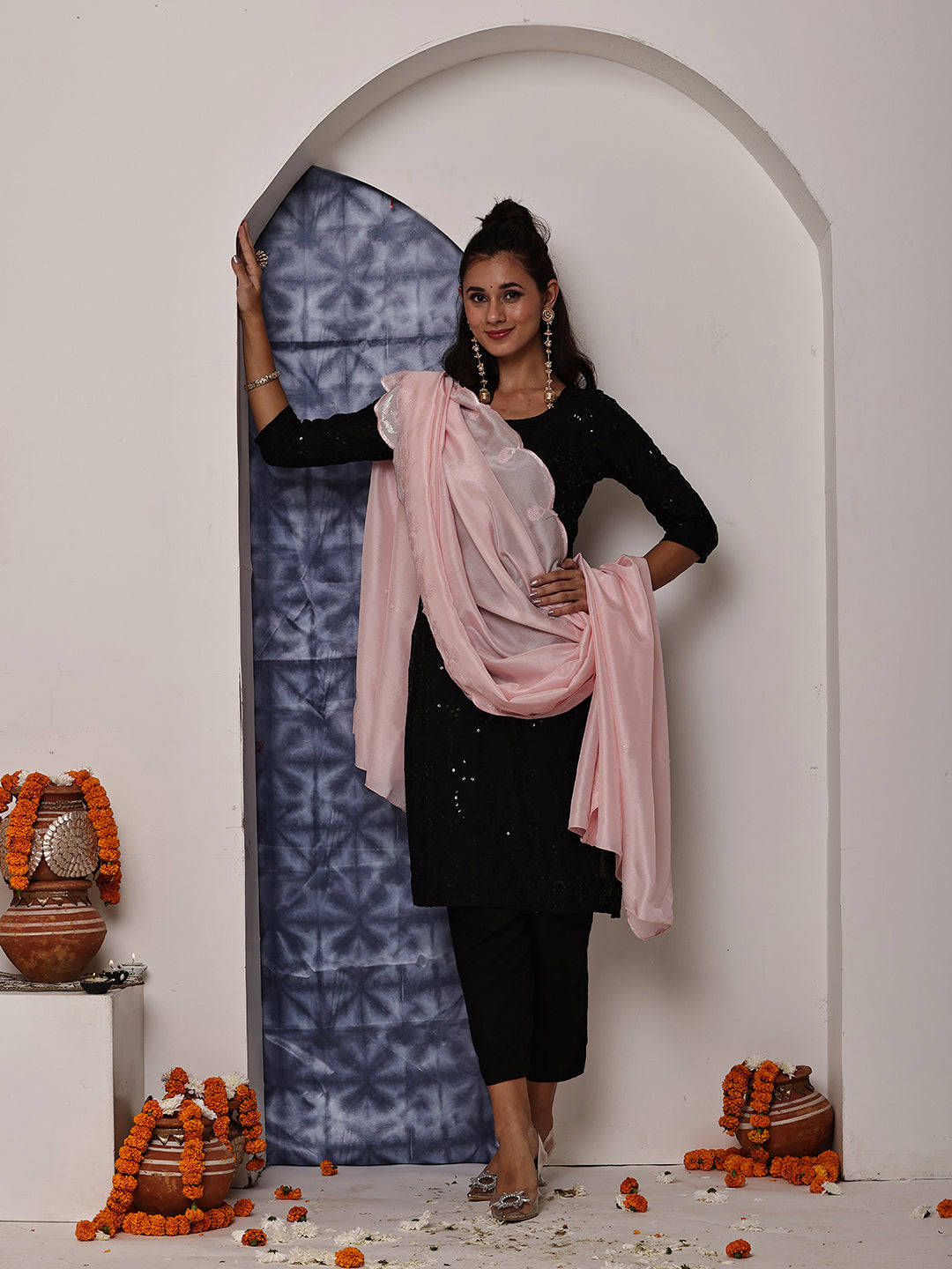 Baby Pink Sequins Embroidered Dupatta