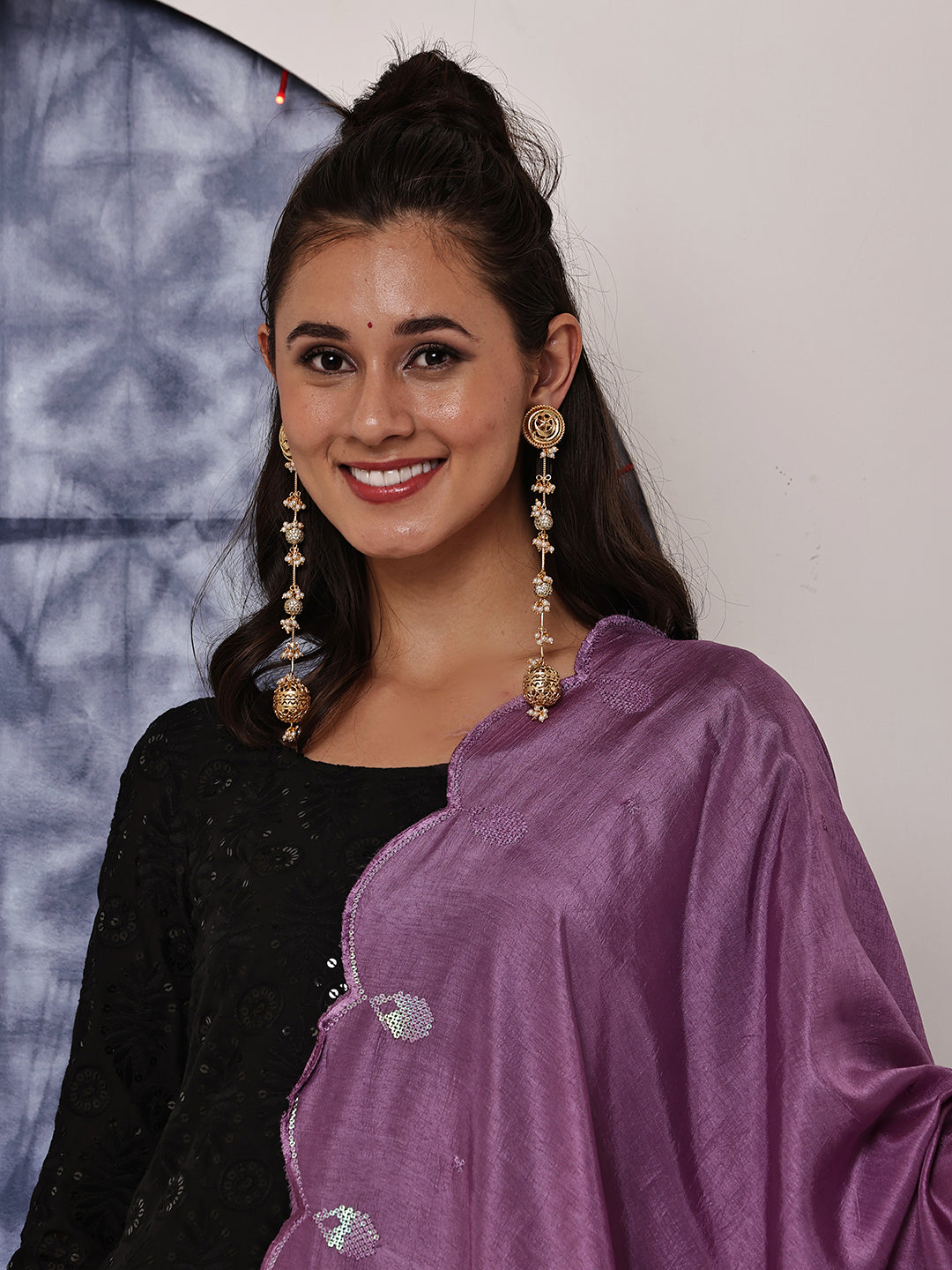 Purple Sequins Embroidered Dupatta