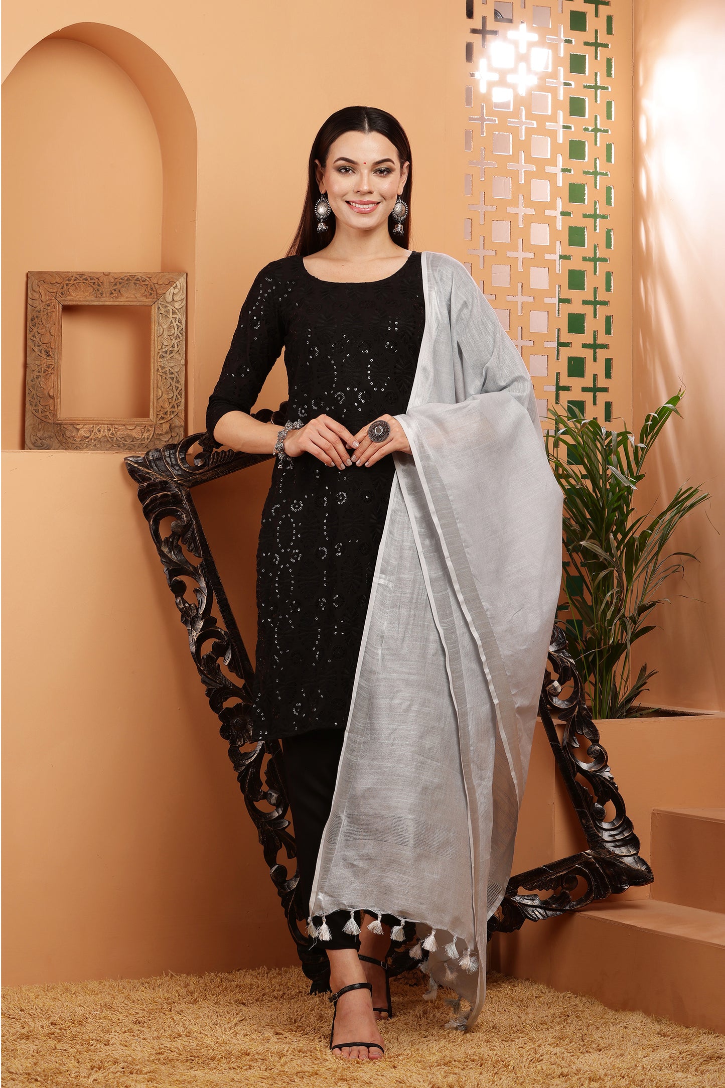 Dupatta -Cotton Slub Linen -Light Gray