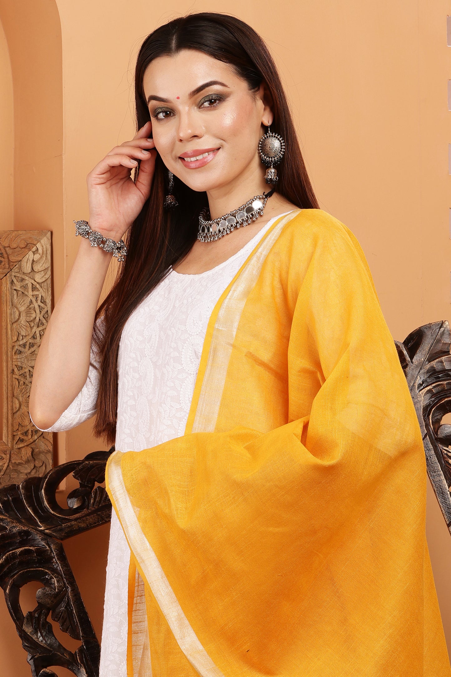 Dupatta -Cotton Linen -Mustard Yellow