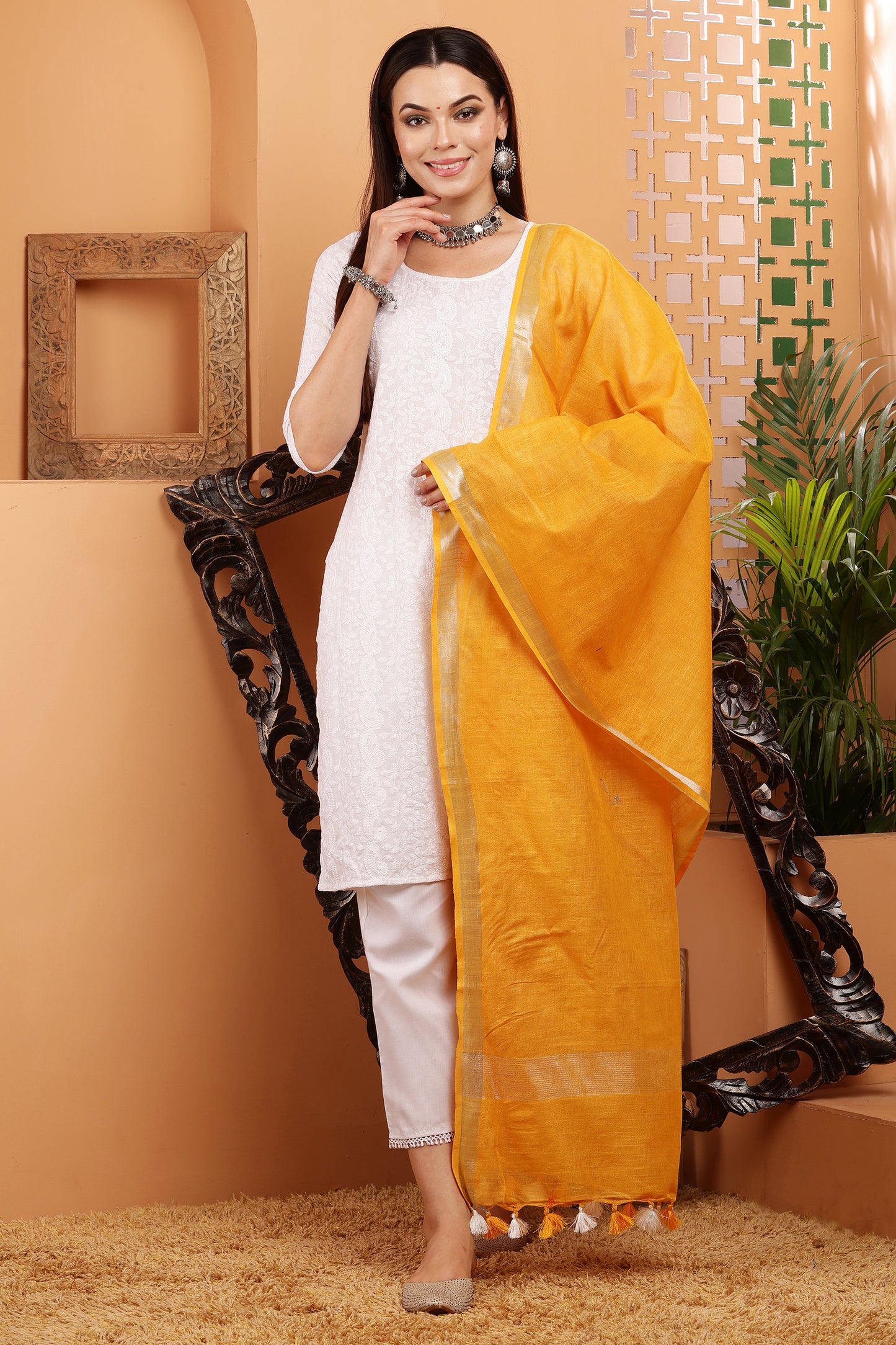 Dupatta -Cotton Linen -Mustard Yellow