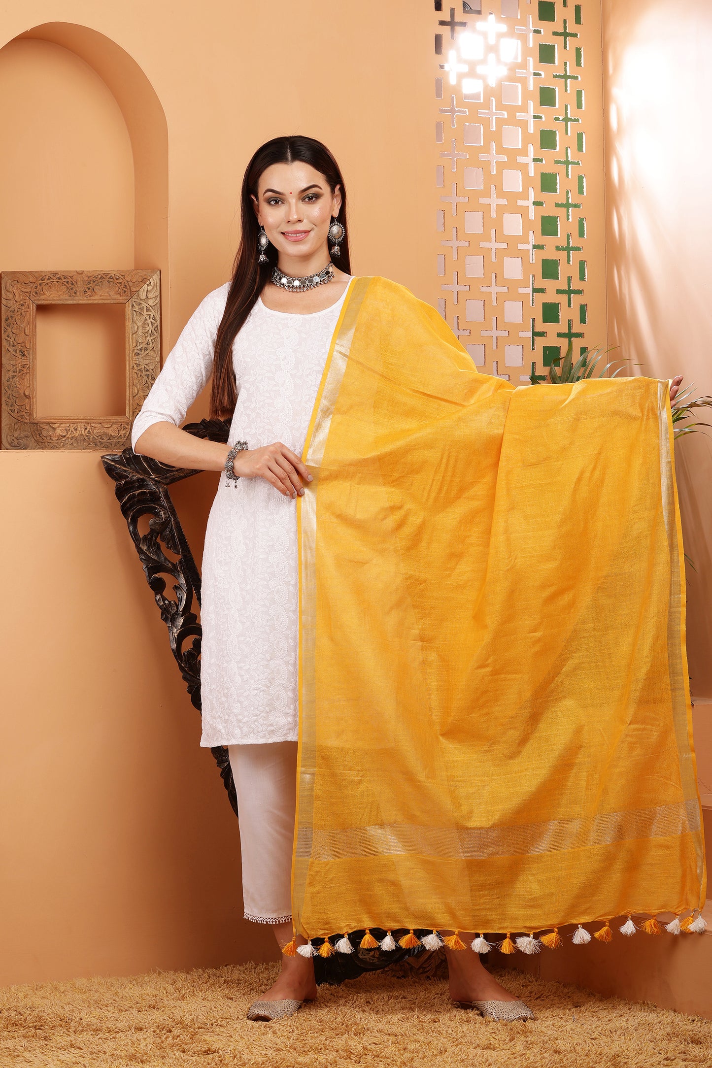 Dupatta -Cotton Linen -Mustard Yellow