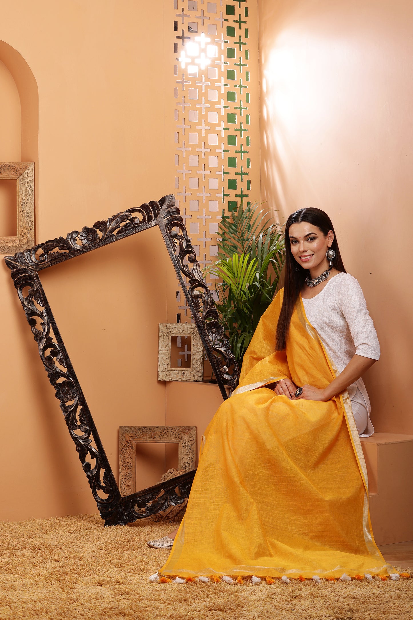 Dupatta -Cotton Linen -Mustard Yellow