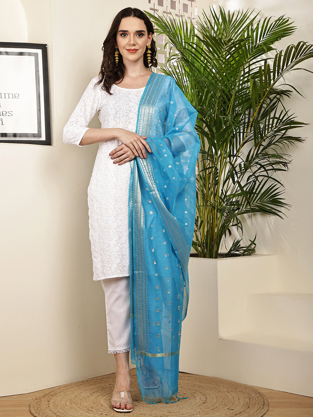 Dupatta-Banarasi Chanderi Buti- Teal Blue