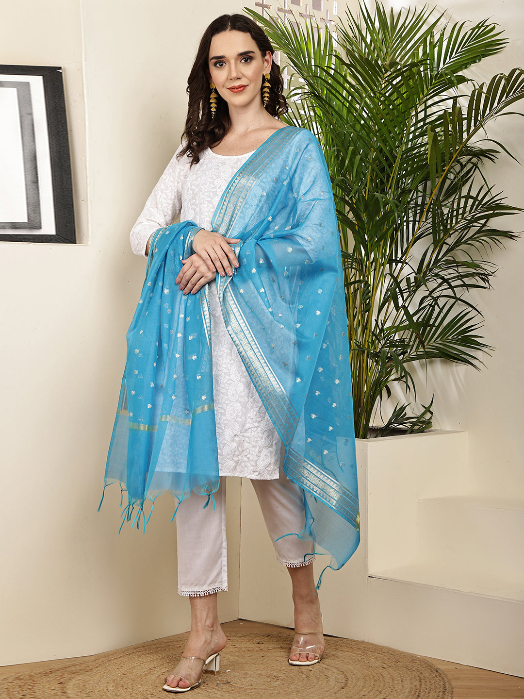 Dupatta-Banarasi Chanderi Buti- Teal Blue