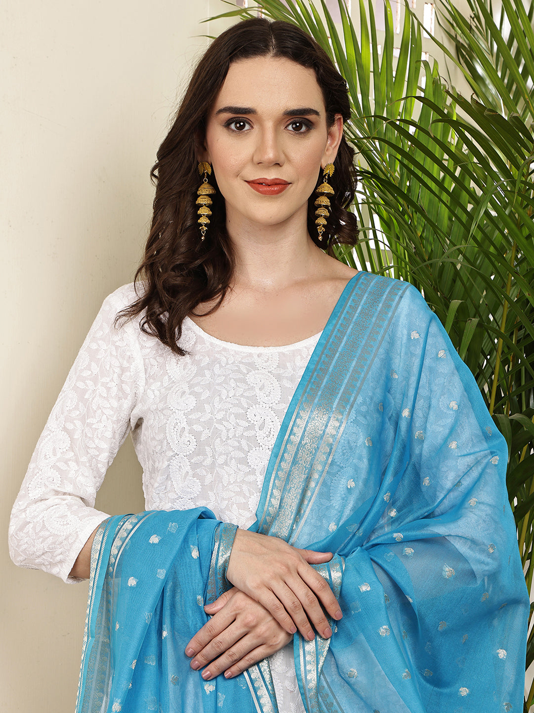 Dupatta-Banarasi Chanderi Buti- Teal Blue