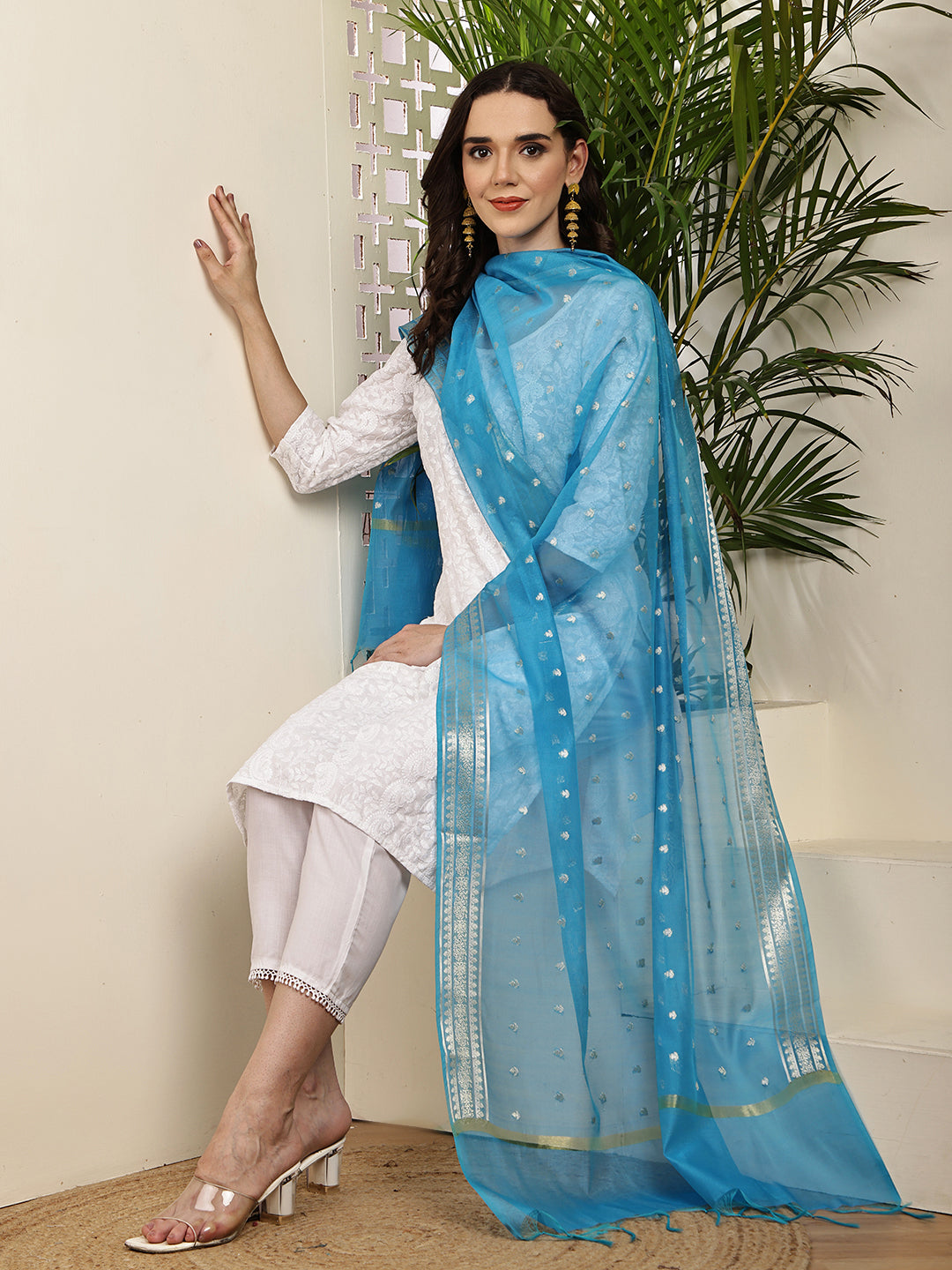 Dupatta-Banarasi Chanderi Buti- Teal Blue