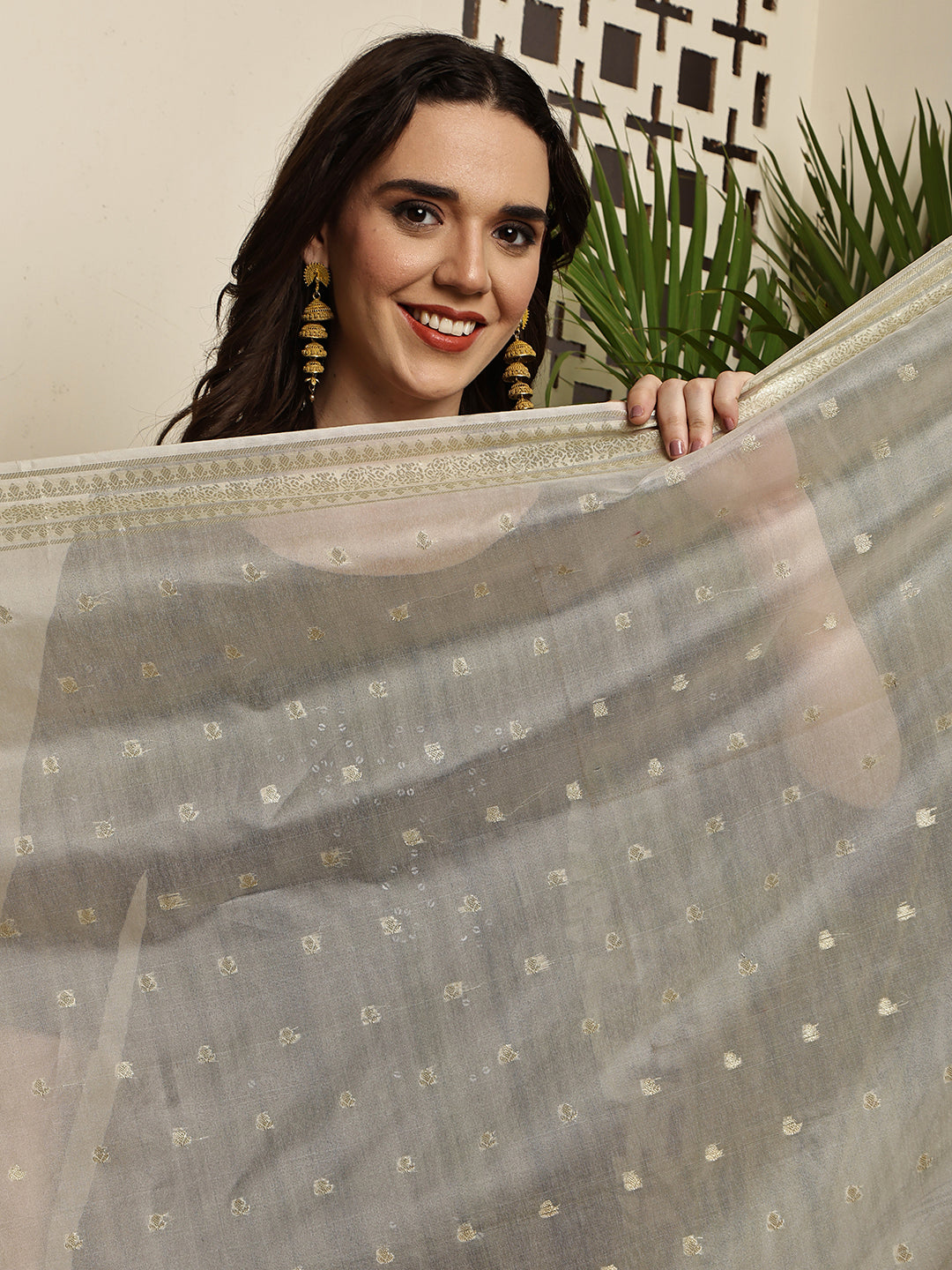 Dupatta-Banarasi Chanderi Buti- White