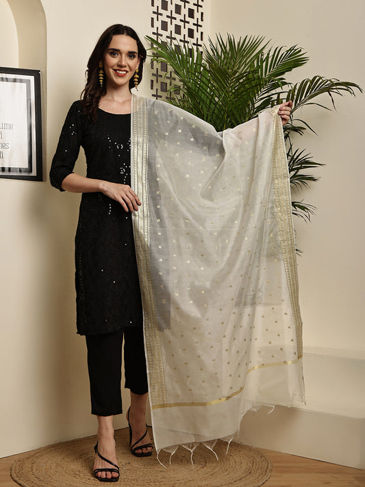 Dupatta-Banarasi Chanderi Buti- White