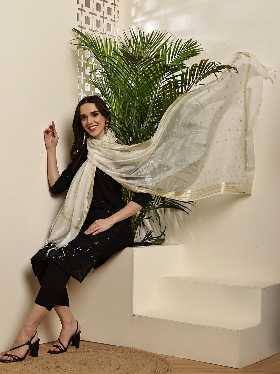 Dupatta-Banarasi Chanderi Buti- White