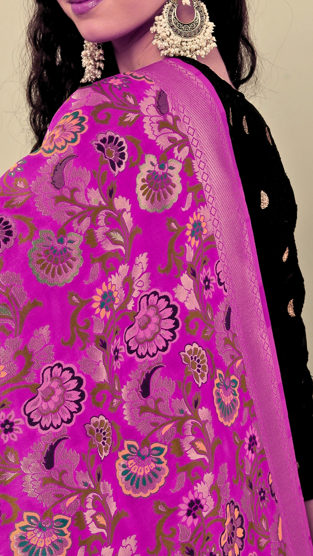 Dupatta-Banarasi Multi Mina Jaal- Hot Pink