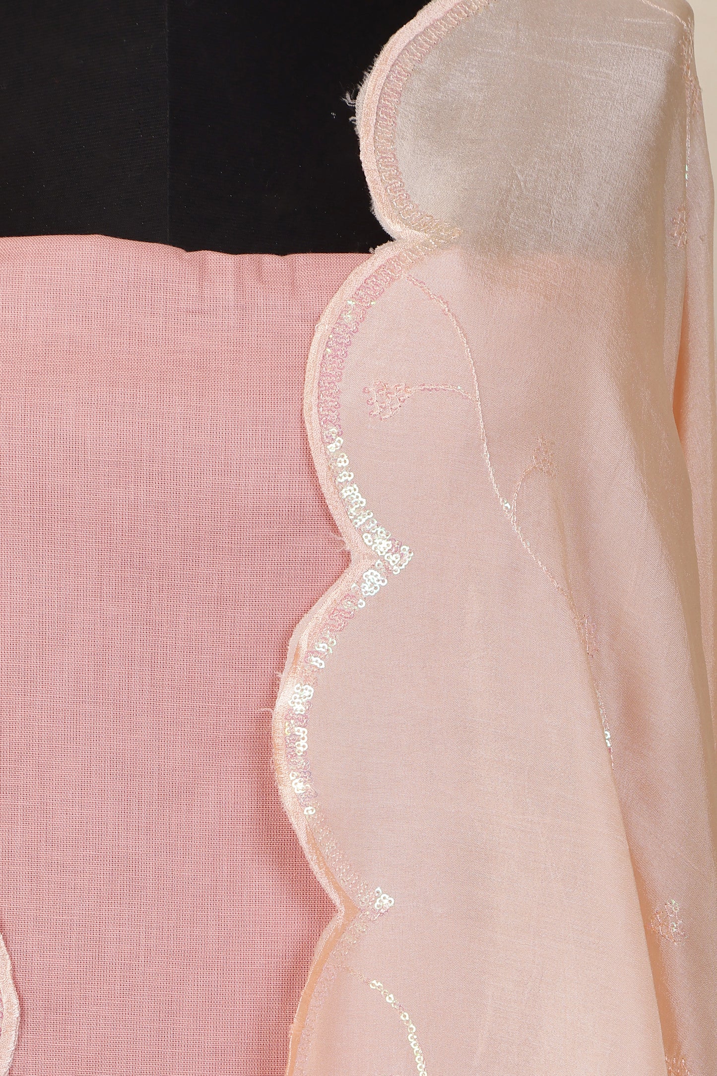 Pink Linen Unstitched Suit Set with Peach Sequins Embroidered Dupatta