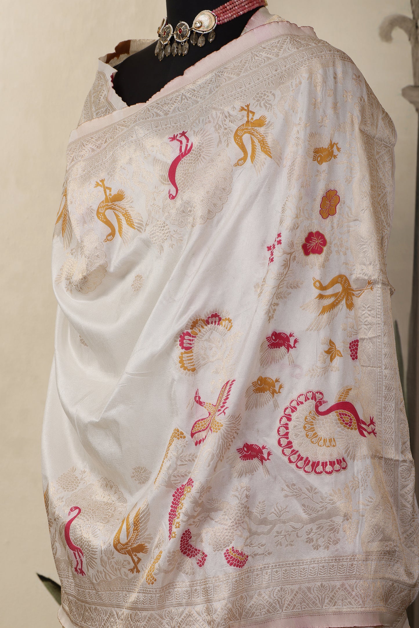 Gold Tissue Unstitched Suit Set with Mina Peacock Dupatta