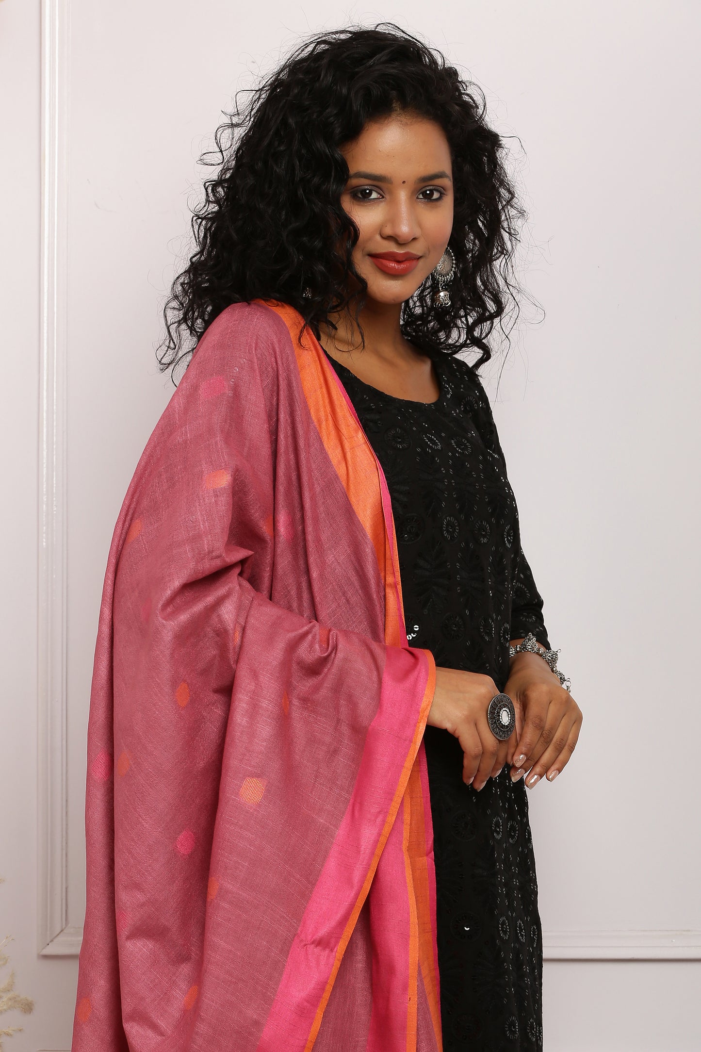 Dupatta-Cotton Slub-Onion Pink