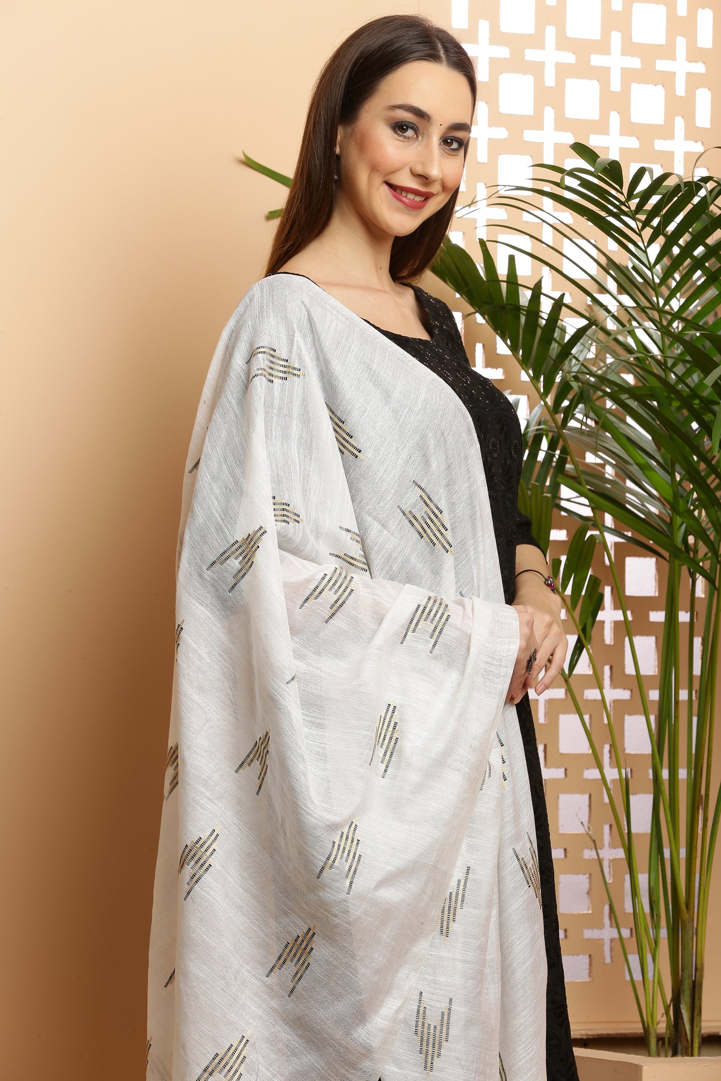 Dupatta-Cotton Slub Silk - White