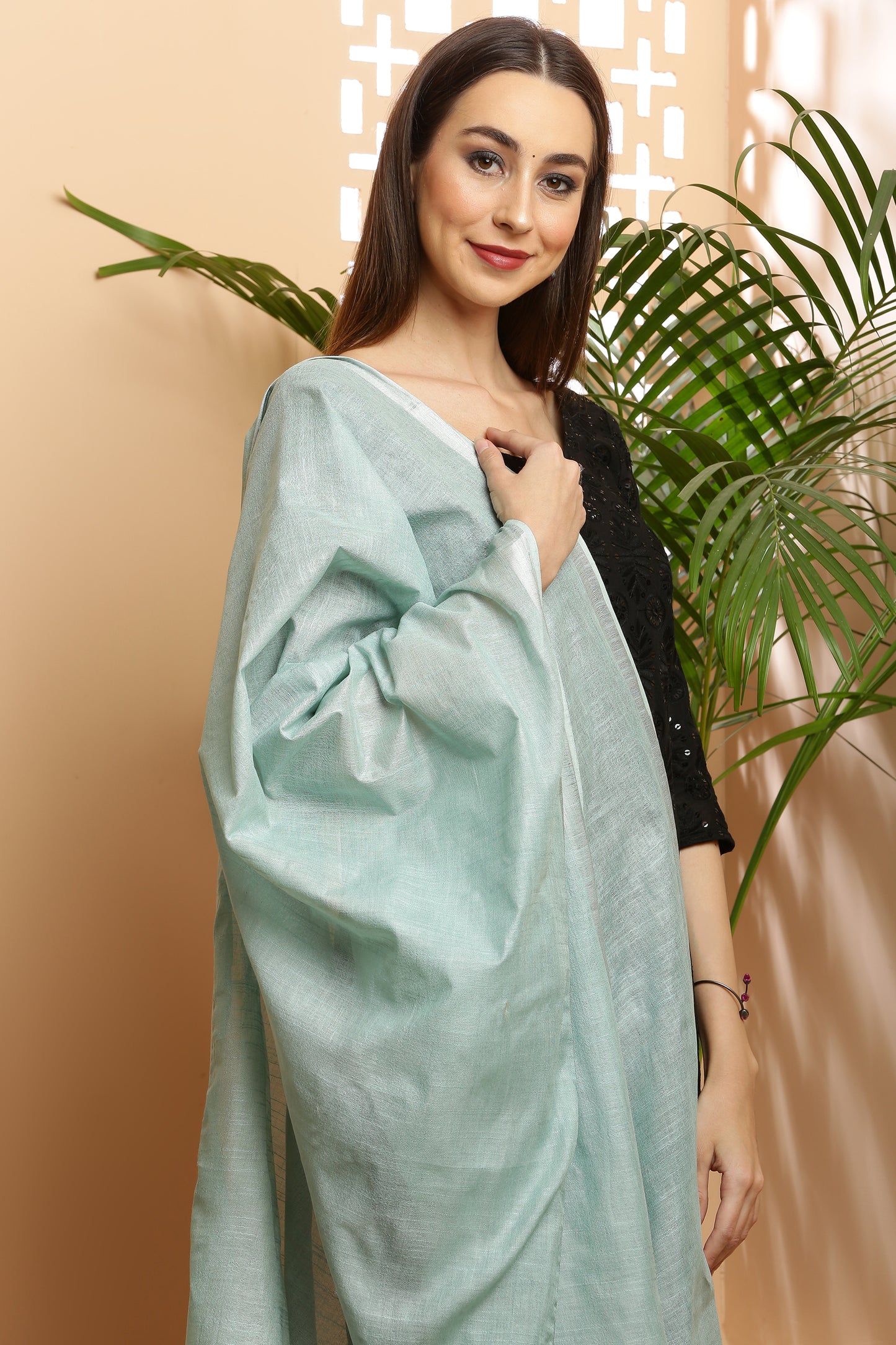 Dupatta -Cotton Linen -Greenish Gray