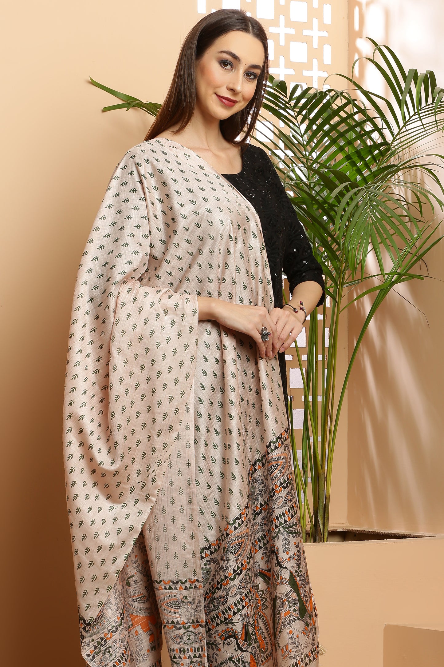 Dupatta-Bhagalpuri Katan - Madhubani Green