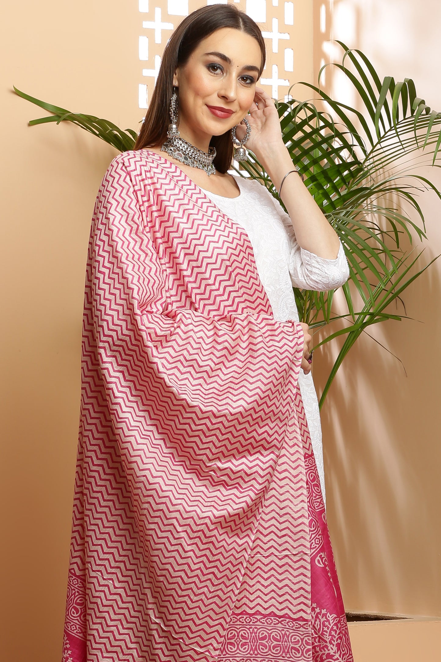 Dupatta-Bhagalpuri Katan - ZigZag Pink