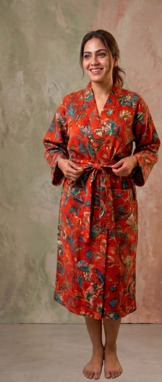 Signature Waffle Bathrobe- Red