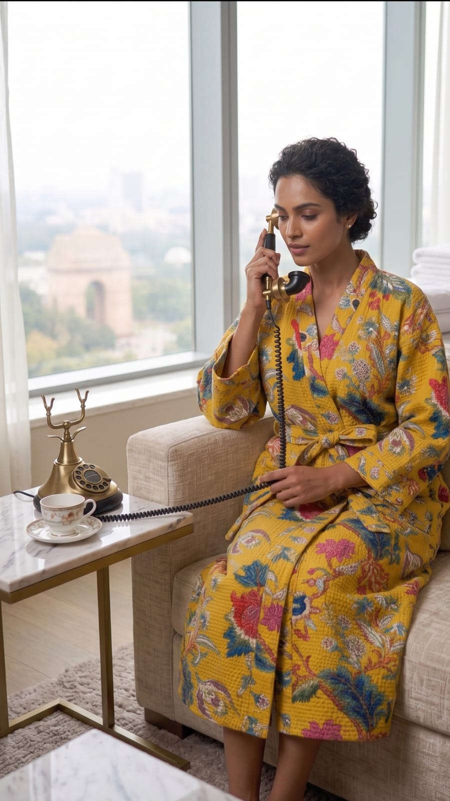Signature Waffle Bathrobe- Yellow