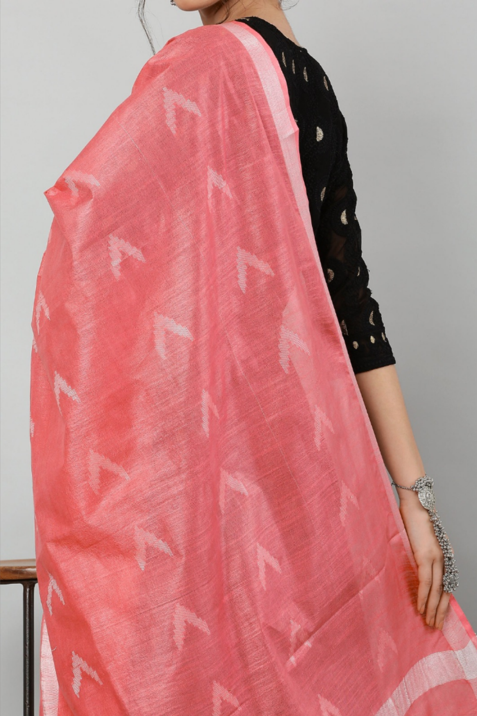 Dupatta-Cotton Ikkat Buta -Carrot Pink