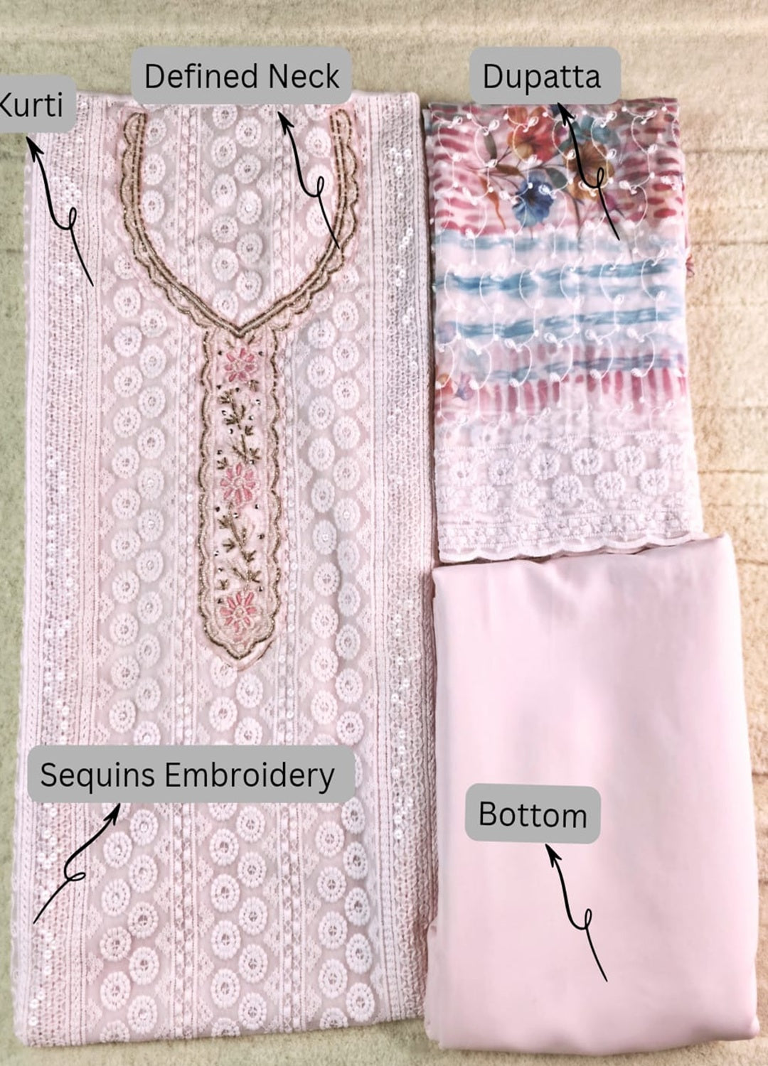 Georgette Floral Unstitched Suit- Baby Pink
