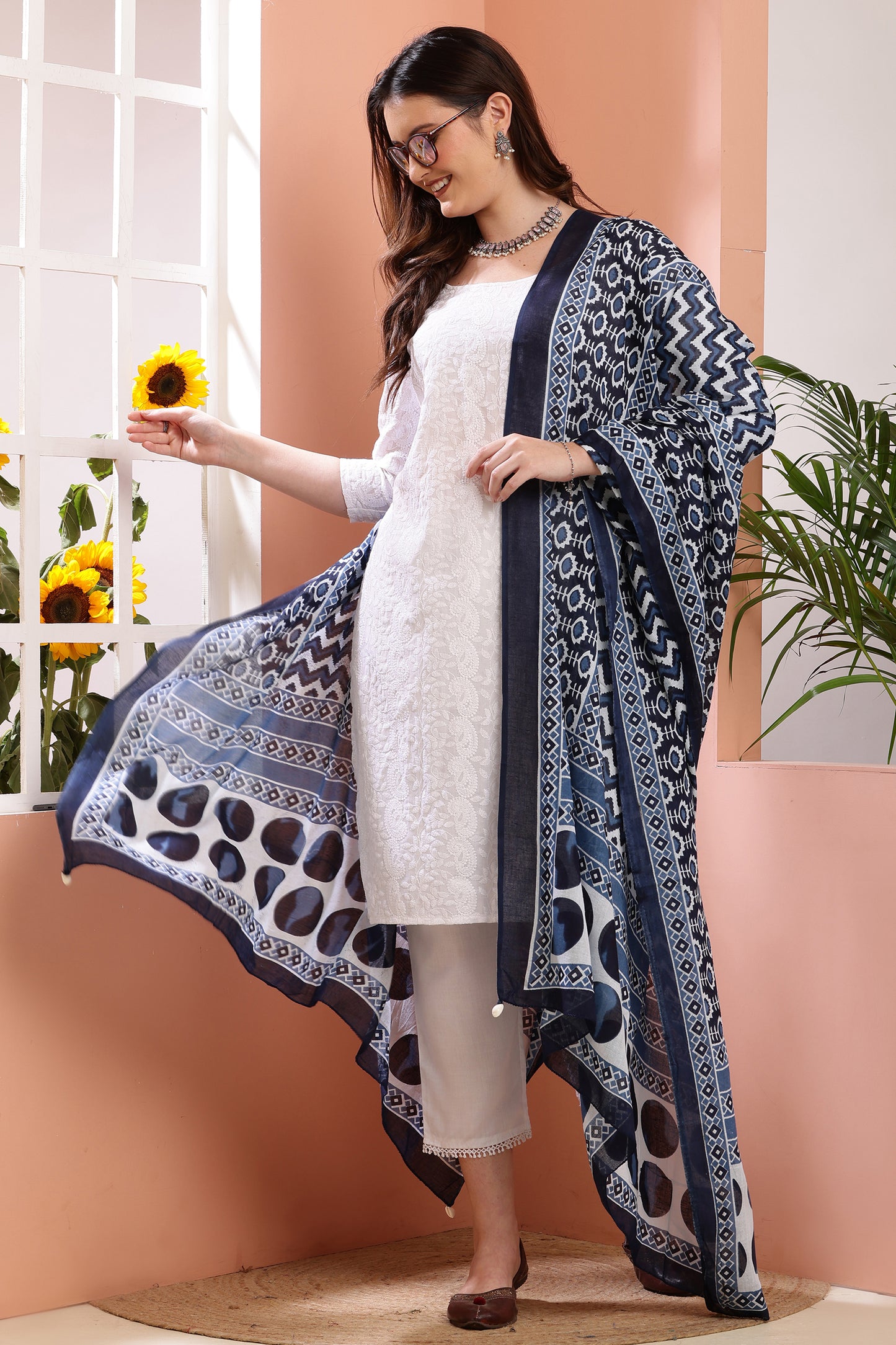 Dupatta-Mul Cotton - Indigo Blue 4