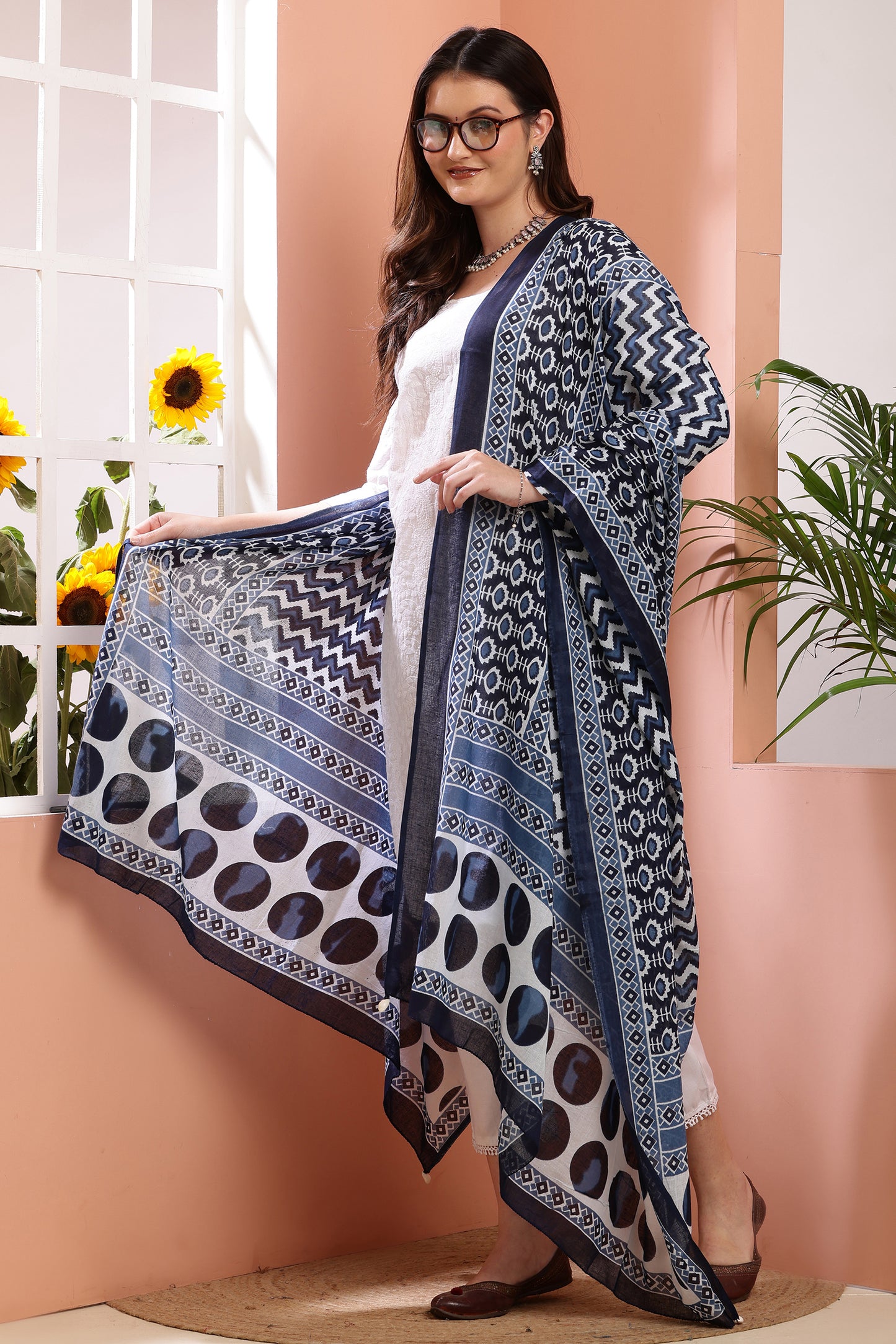 Dupatta-Mul Cotton - Indigo Blue 4