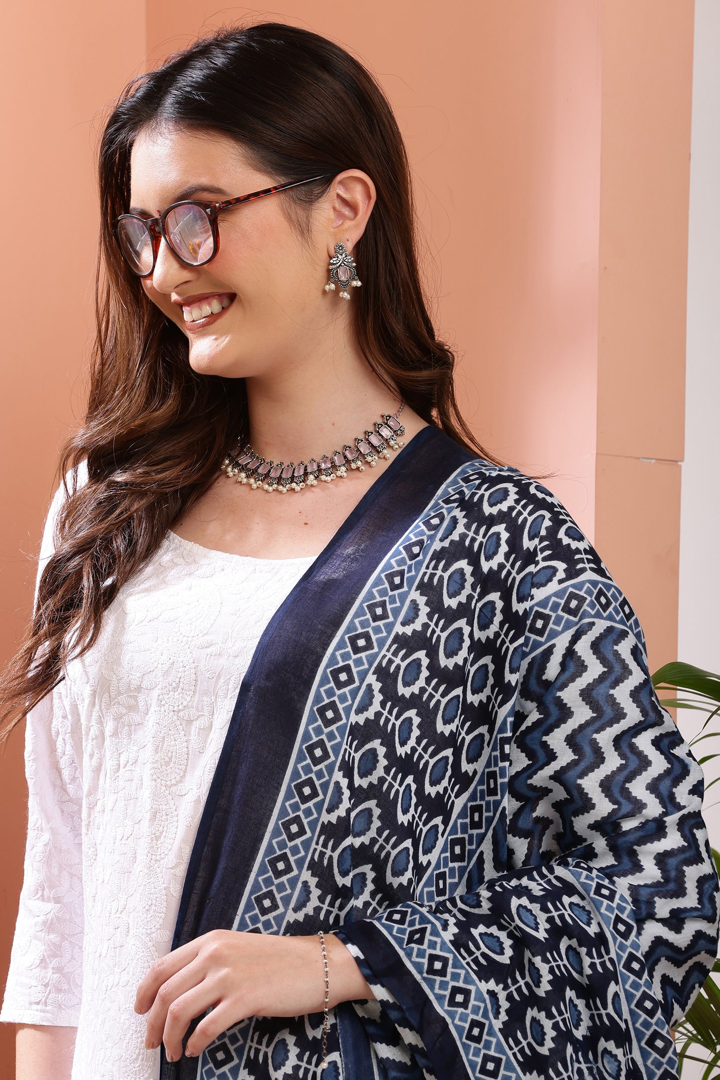 Dupatta-Mul Cotton - Indigo Blue 4