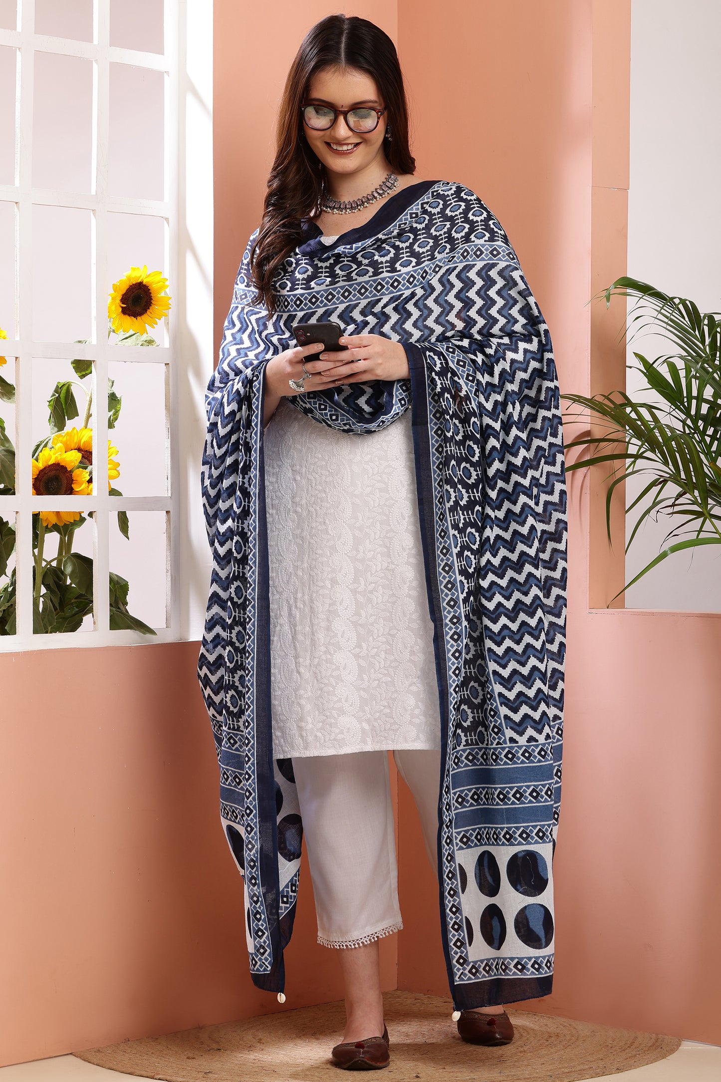 Dupatta-Mul Cotton - Indigo Blue 4