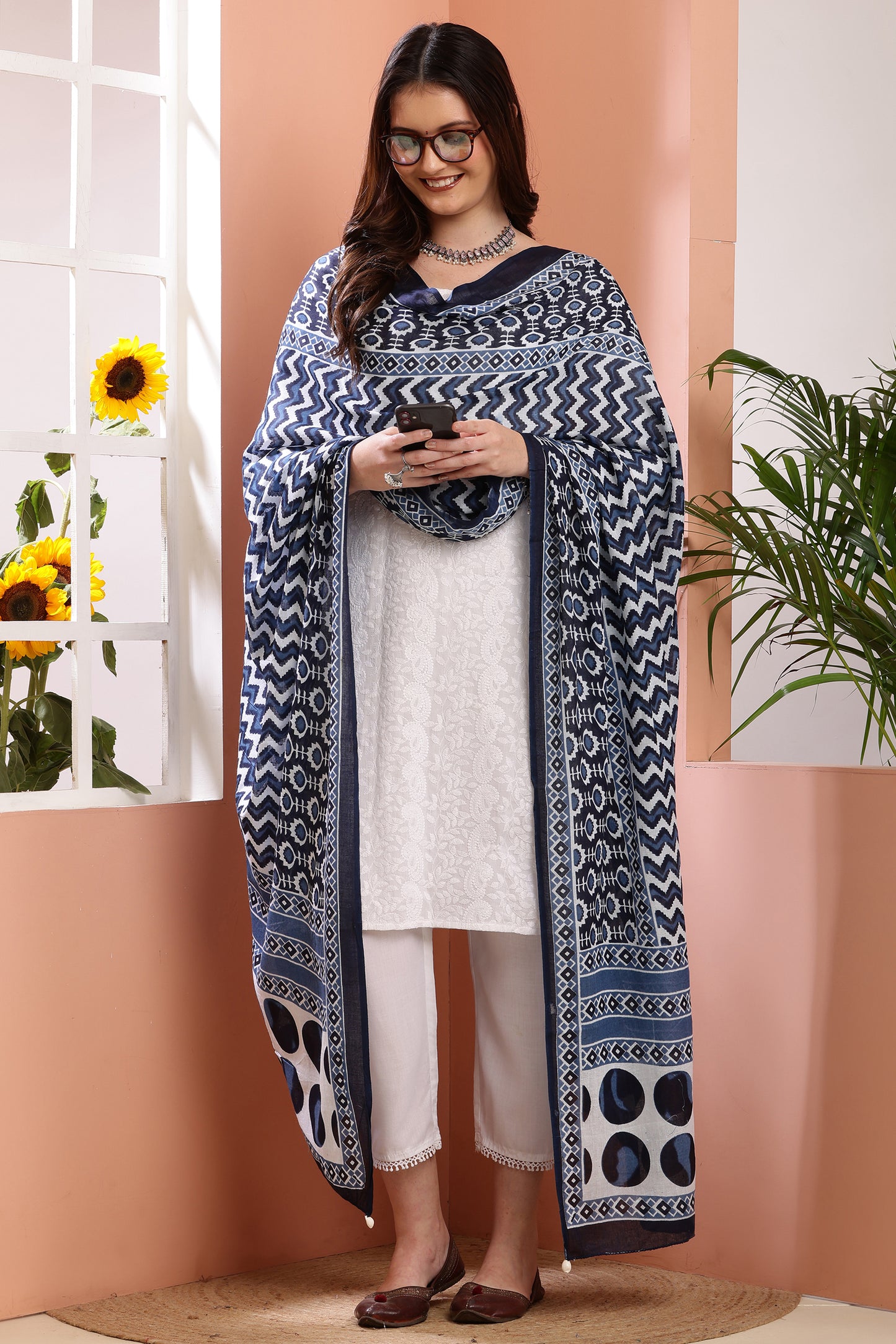 Dupatta-Mul Cotton - Indigo Blue 4