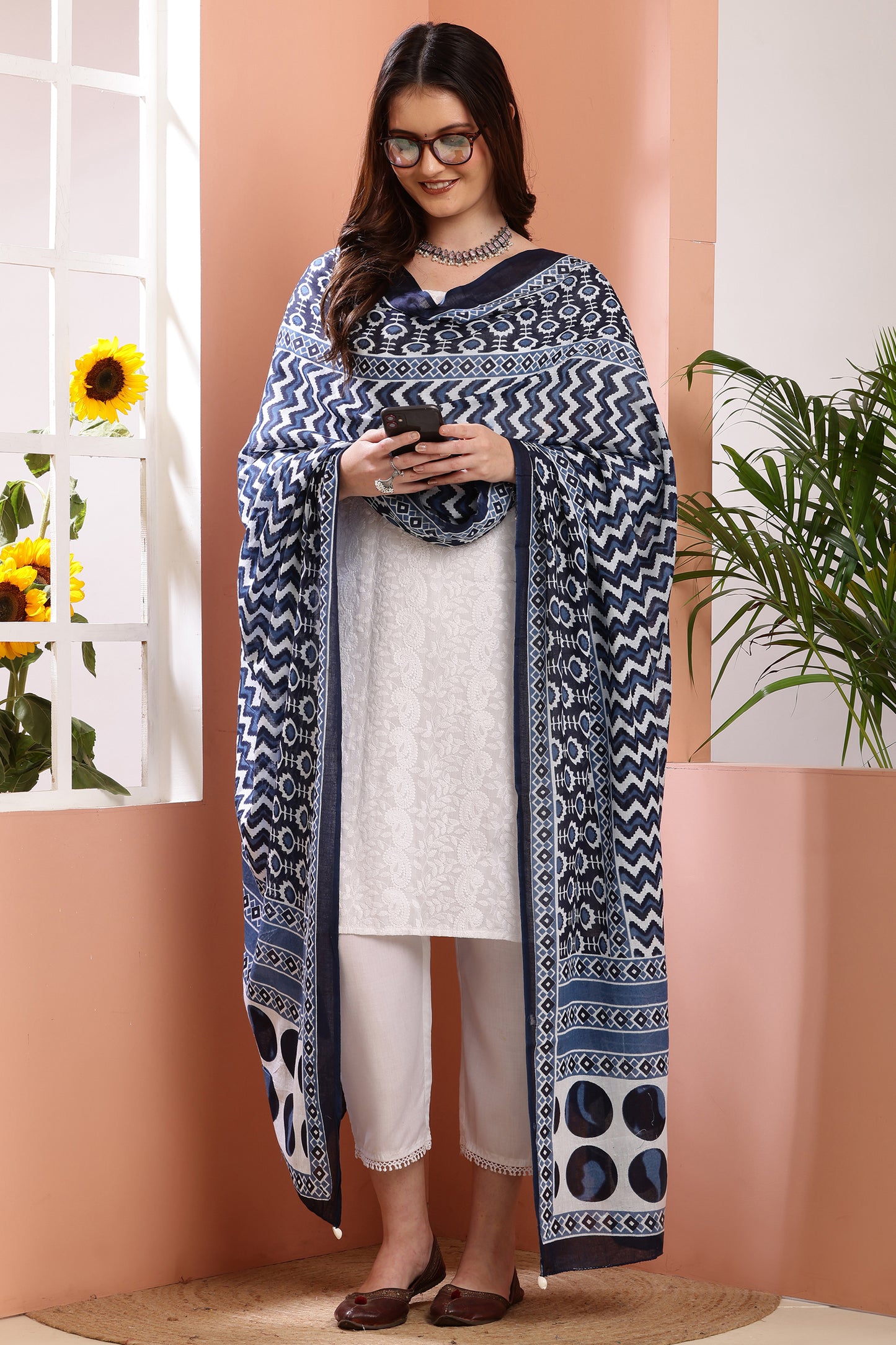 Dupatta-Mul Cotton - Indigo Blue 4