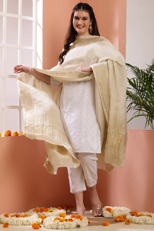 Dupatta-Dyeable Golden Crush Pure Viscose- Banarasi