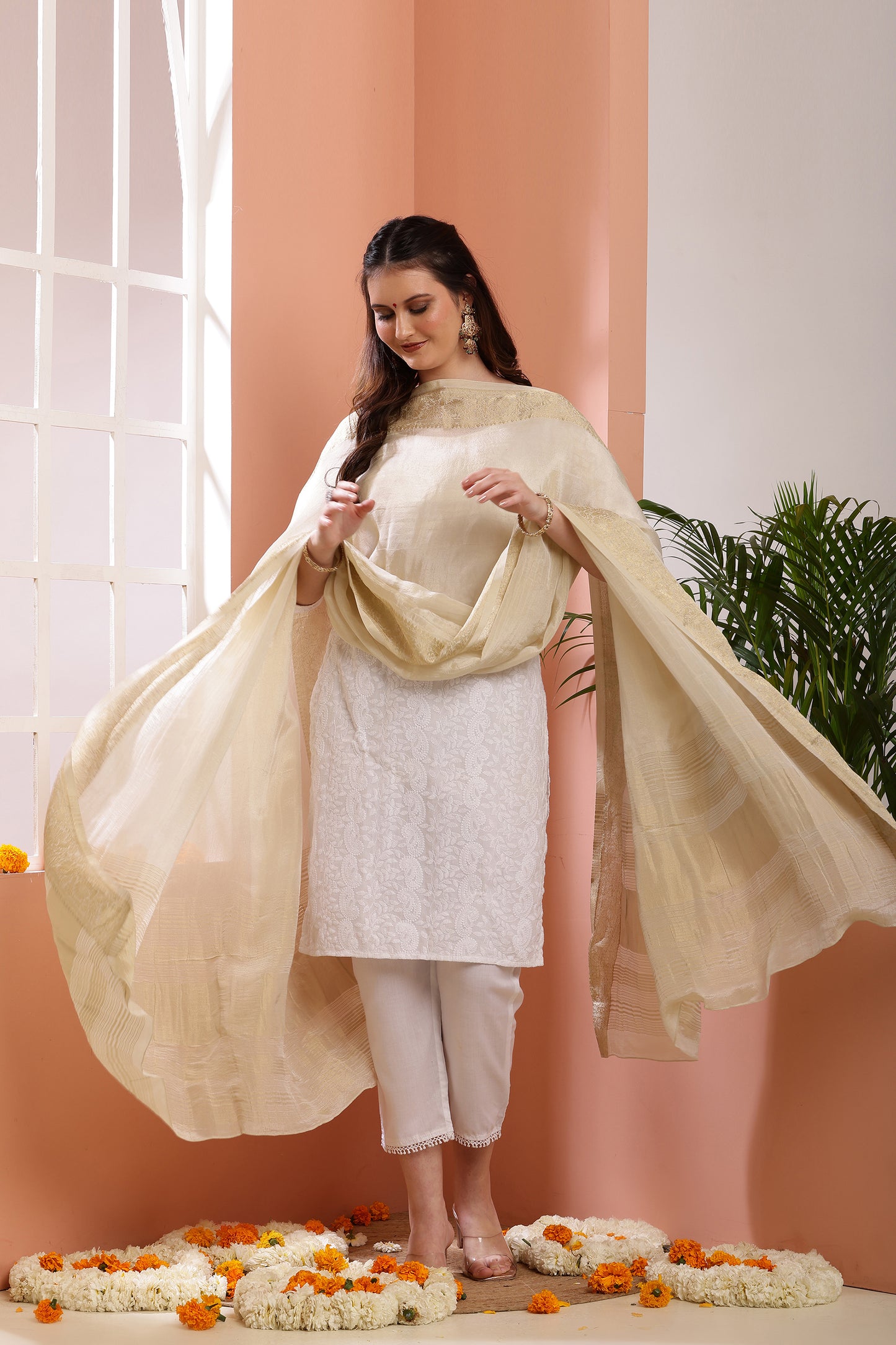 Dupatta-Dyeable Golden Crush Pure Viscose- Banarasi