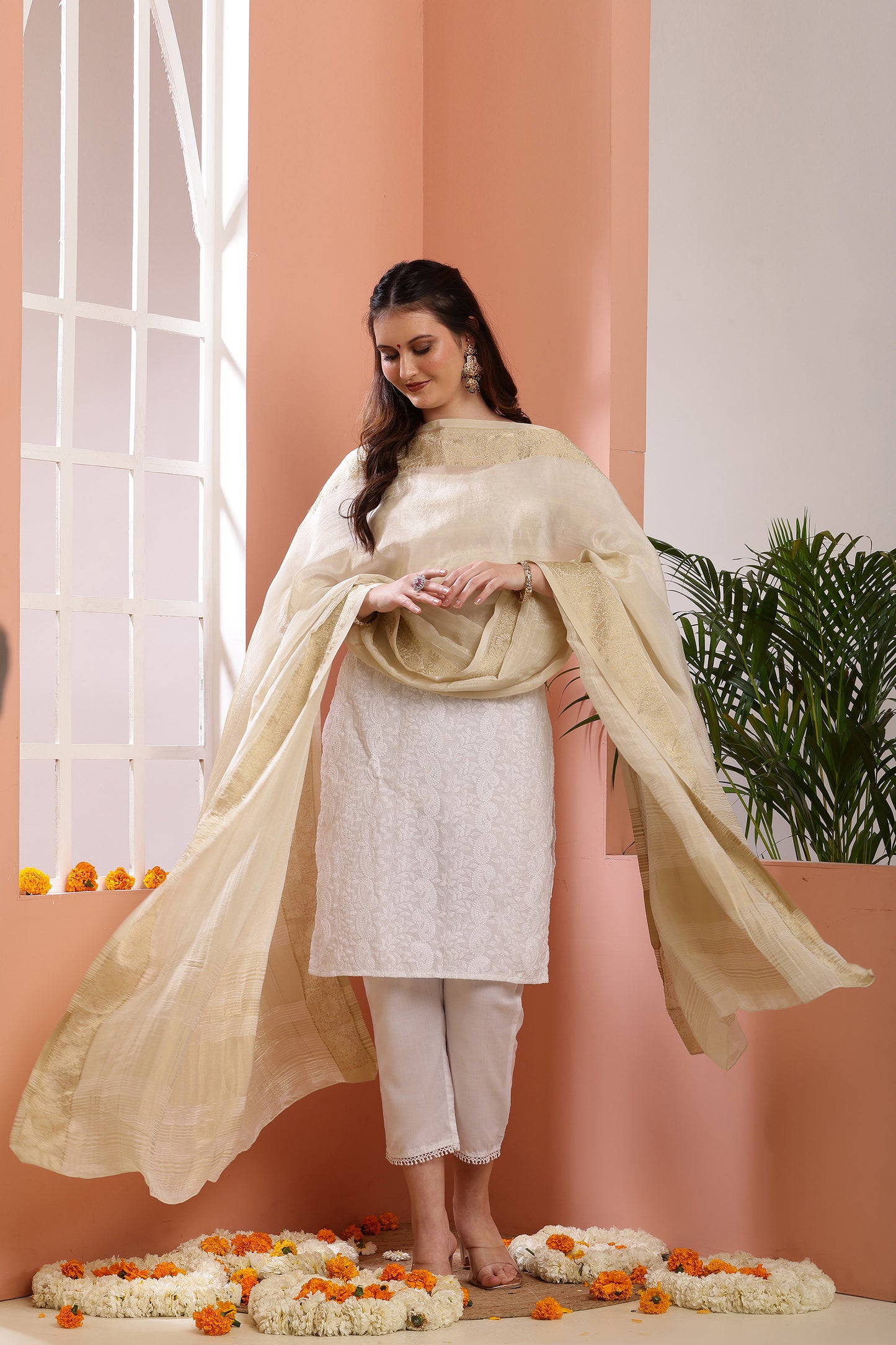 Dupatta-Dyeable Golden Crush Pure Viscose- Banarasi