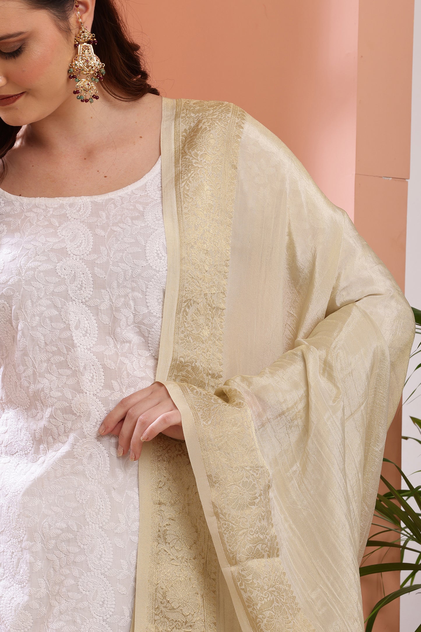 Dupatta-Dyeable Golden Crush Pure Viscose- Banarasi