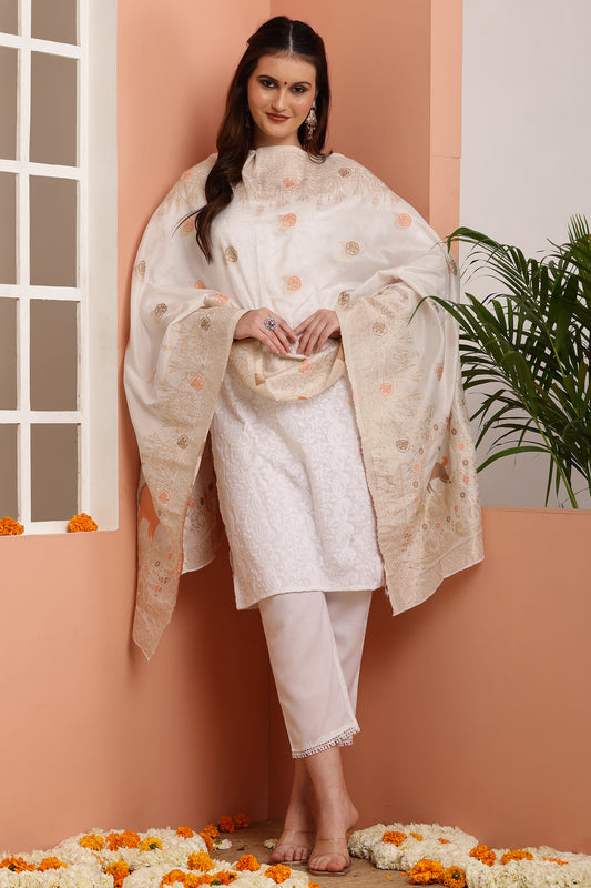 Dupatta-Dyeable Mina Work Pure Viscose- Mina Deer