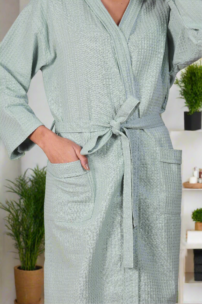 Waffle Cotton Bathrobe-Pistachio Cloud